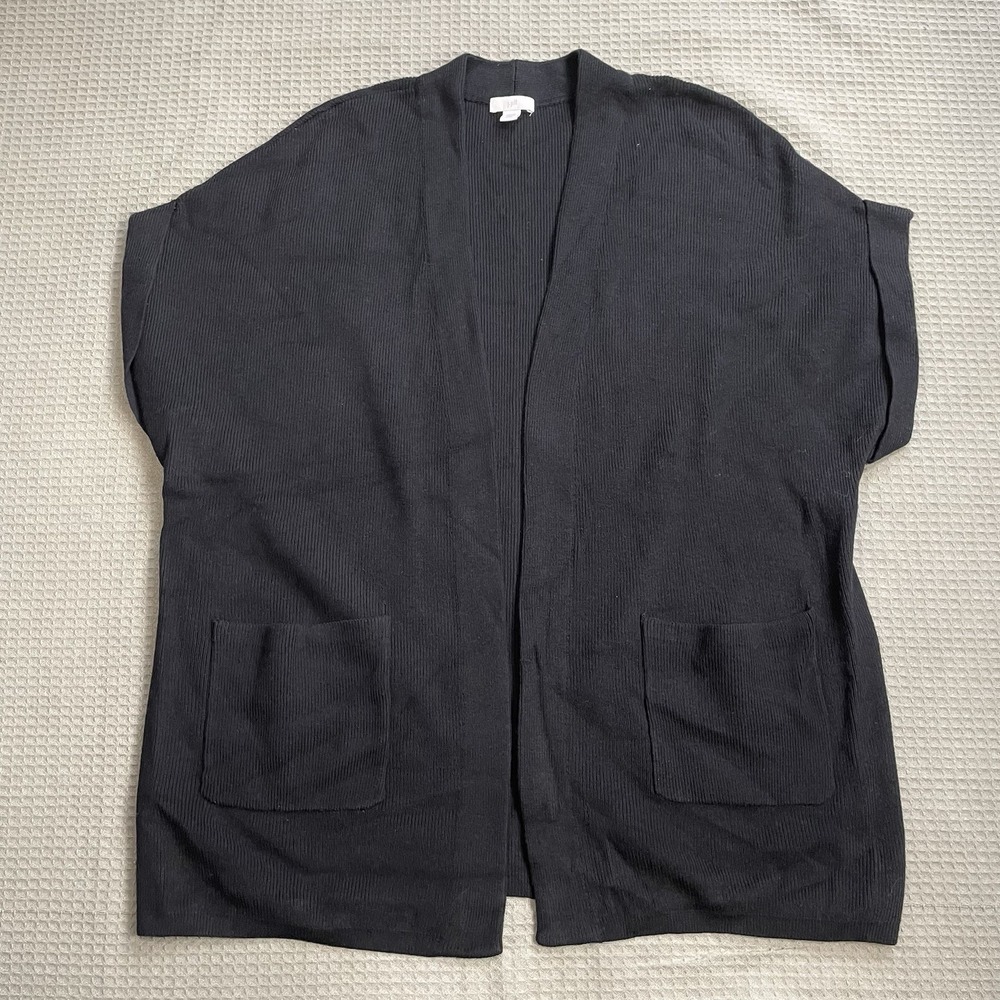 J.Jill Cardigan Sweater Medium Petite MP Womens Rib Knit Short Sleeve Open Black